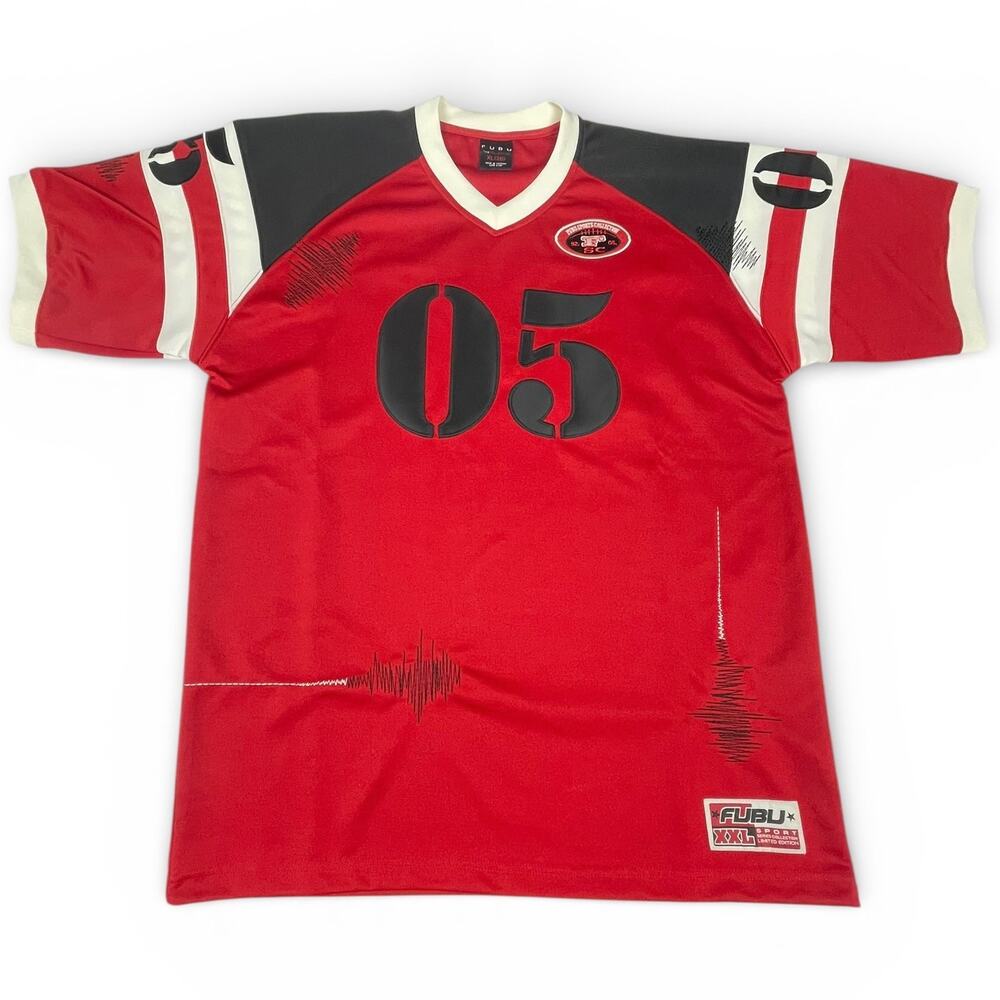 Vintage FUBU The Collection 05 Jersey Red Black Y2K Streetwear youth XL mens S